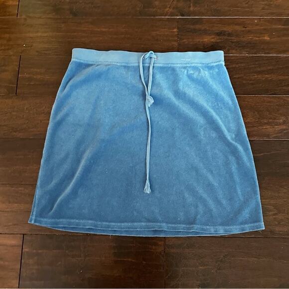 Y2K Juicy Couture Terry Cloth Skirt LARGE Blue Terrycloth Casual Summer Swim - Picture 9 of 11